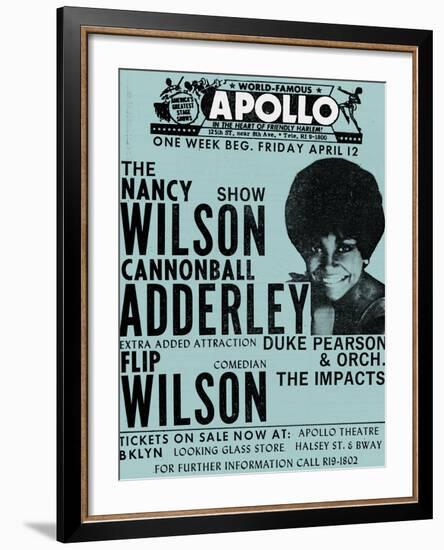 Apollo Theatre: Nancy Wilson, Cannonball Adderley, Duke Pearson, Flip Wilson, and The Impacts; 1968-null-Framed Art Print