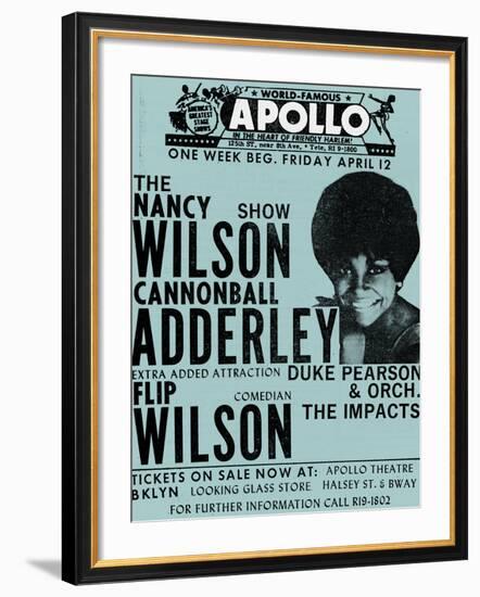 Apollo Theatre: Nancy Wilson, Cannonball Adderley, Duke Pearson, Flip Wilson, and The Impacts; 1968-null-Framed Art Print