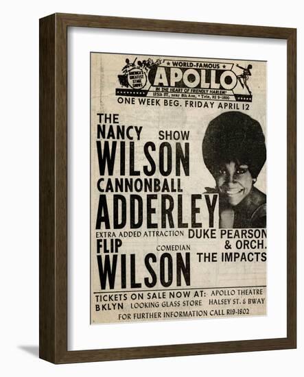 Apollo Theatre: Nancy Wilson, Cannonball Adderley, Duke Pearson, Flip Wilson, and The Impacts; 1968-null-Framed Premium Giclee Print