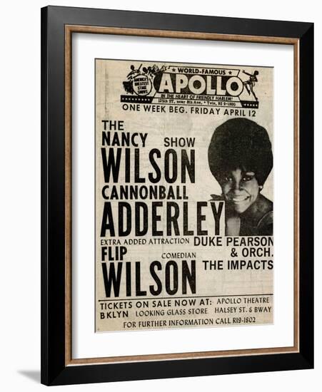 Apollo Theatre: Nancy Wilson, Cannonball Adderley, Duke Pearson, Flip Wilson, and The Impacts; 1968-null-Framed Premium Giclee Print