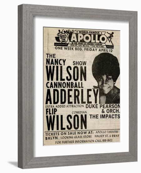Apollo Theatre: Nancy Wilson, Cannonball Adderley, Duke Pearson, Flip Wilson, and The Impacts; 1968-null-Framed Art Print