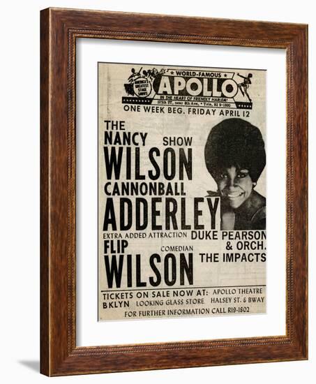 Apollo Theatre: Nancy Wilson, Cannonball Adderley, Duke Pearson, Flip Wilson, and The Impacts; 1968-null-Framed Art Print