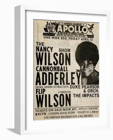 Apollo Theatre: Nancy Wilson, Cannonball Adderley, Duke Pearson, Flip Wilson, and The Impacts; 1968-null-Framed Art Print