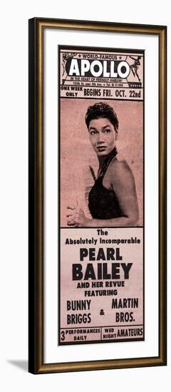 Apollo Theatre Newspaper Ad: Pearl Bailey and Her Revue, Bunny Briggs, and Martin Brothers; 1965-null-Framed Art Print