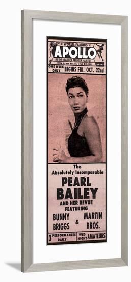 Apollo Theatre Newspaper Ad: Pearl Bailey and Her Revue, Bunny Briggs, and Martin Brothers; 1965-null-Framed Art Print