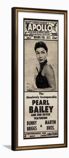 Apollo Theatre Newspaper Ad: Pearl Bailey and Her Revue, Bunny Briggs, and Martin Brothers; 1965-null-Framed Art Print