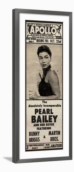 Apollo Theatre Newspaper Ad: Pearl Bailey and Her Revue, Bunny Briggs, and Martin Brothers; 1965-null-Framed Art Print