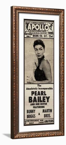 Apollo Theatre Newspaper Ad: Pearl Bailey and Her Revue, Bunny Briggs, and Martin Brothers; 1965-null-Framed Art Print