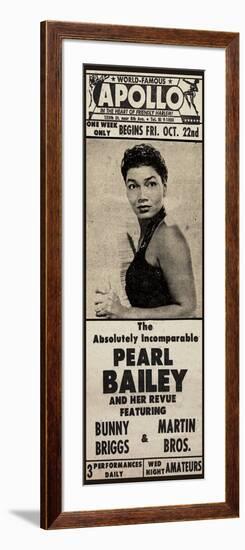 Apollo Theatre Newspaper Ad: Pearl Bailey and Her Revue, Bunny Briggs, and Martin Brothers; 1965-null-Framed Art Print