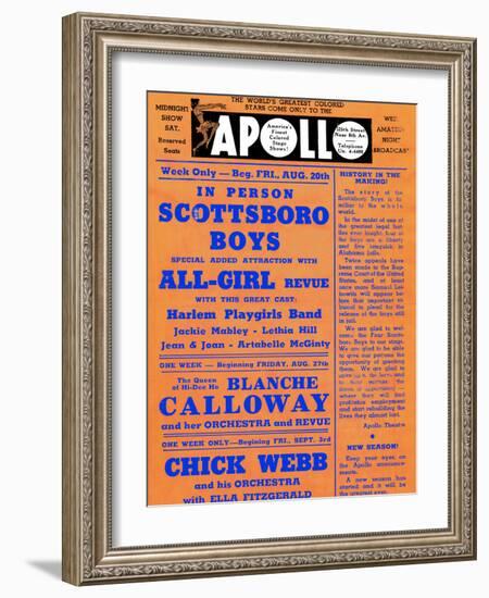 Apollo Theatre: Scottsboro Boys, Blanche Calloway, Chick Webb, Ella Fitzgerald, and More-null-Framed Premium Giclee Print