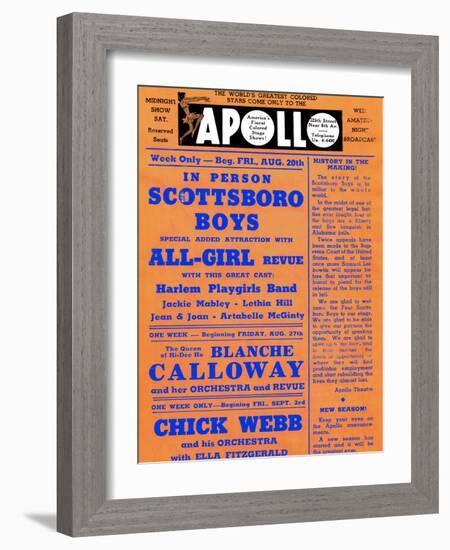 Apollo Theatre: Scottsboro Boys, Blanche Calloway, Chick Webb, Ella Fitzgerald, and More-null-Framed Premium Giclee Print