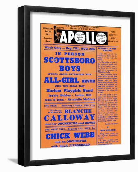 Apollo Theatre: Scottsboro Boys, Blanche Calloway, Chick Webb, Ella Fitzgerald, and More-null-Framed Premium Giclee Print