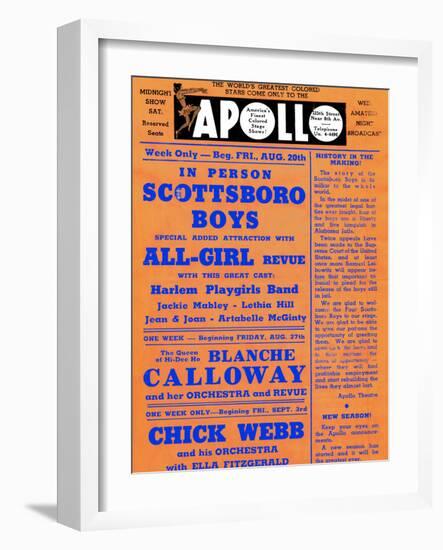 Apollo Theatre: Scottsboro Boys, Blanche Calloway, Chick Webb, Ella Fitzgerald, and More-null-Framed Premium Giclee Print