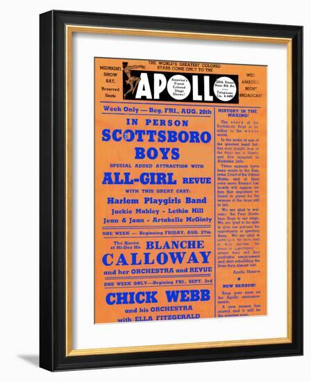 Apollo Theatre: Scottsboro Boys, Blanche Calloway, Chick Webb, Ella Fitzgerald, and More-null-Framed Premium Giclee Print