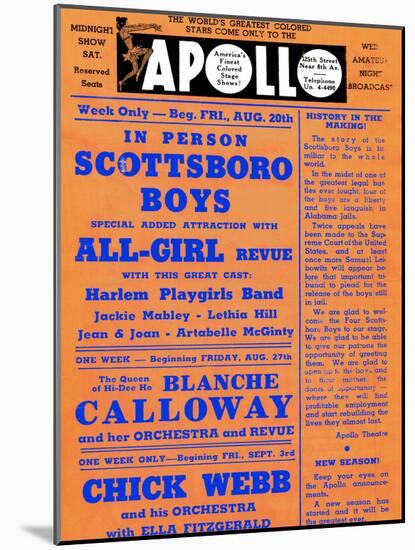 Apollo Theatre: Scottsboro Boys, Blanche Calloway, Chick Webb, Ella Fitzgerald, and More-null-Mounted Art Print