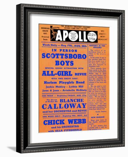 Apollo Theatre: Scottsboro Boys, Blanche Calloway, Chick Webb, Ella Fitzgerald, and More-null-Framed Art Print