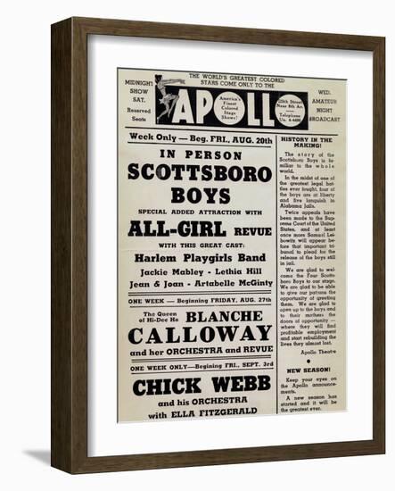 Apollo Theatre: Scottsboro Boys, Blanche Calloway, Chick Webb, Ella Fitzgerald, and More-null-Framed Premium Giclee Print