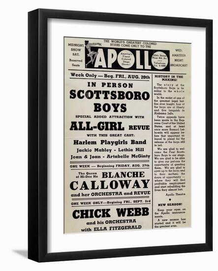 Apollo Theatre: Scottsboro Boys, Blanche Calloway, Chick Webb, Ella Fitzgerald, and More-null-Framed Premium Giclee Print