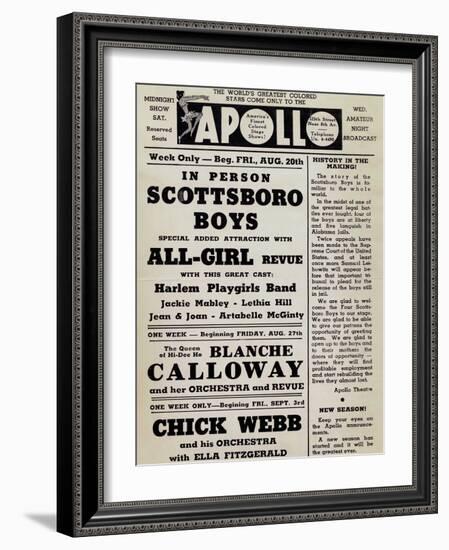 Apollo Theatre: Scottsboro Boys, Blanche Calloway, Chick Webb, Ella Fitzgerald, and More-null-Framed Premium Giclee Print