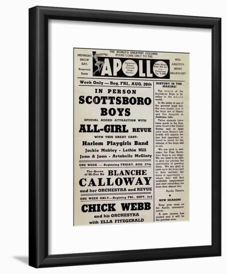 Apollo Theatre: Scottsboro Boys, Blanche Calloway, Chick Webb, Ella Fitzgerald, and More-null-Framed Art Print