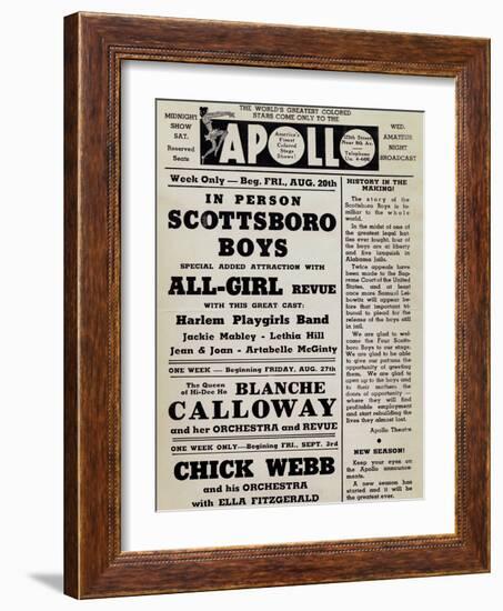 Apollo Theatre: Scottsboro Boys, Blanche Calloway, Chick Webb, Ella Fitzgerald, and More-null-Framed Art Print