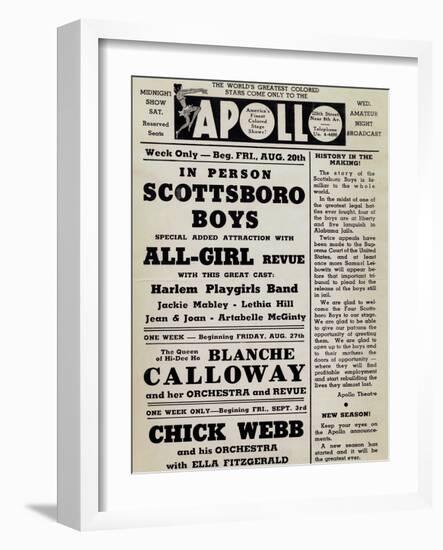 Apollo Theatre: Scottsboro Boys, Blanche Calloway, Chick Webb, Ella Fitzgerald, and More-null-Framed Art Print