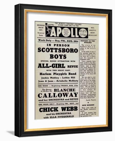 Apollo Theatre: Scottsboro Boys, Blanche Calloway, Chick Webb, Ella Fitzgerald, and More-null-Framed Art Print