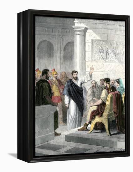 Apostle Paul Defending Himself before Roman Consul Agrippa-null-Framed Premier Image Canvas