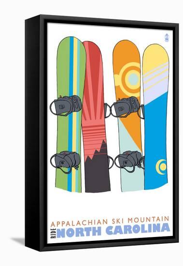 Appalachian Ski Mt, North Carolina, Snowboards in the Snow-Lantern Press-Framed Stretched Canvas