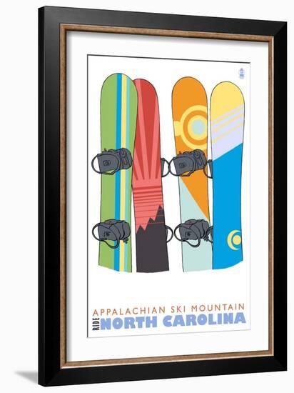 Appalachian Ski Mt, North Carolina, Snowboards in the Snow-Lantern Press-Framed Art Print