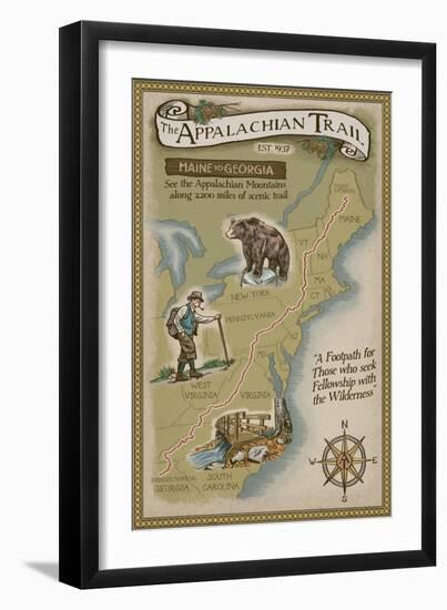 Appalachian Trail Map-Lantern Press-Framed Art Print