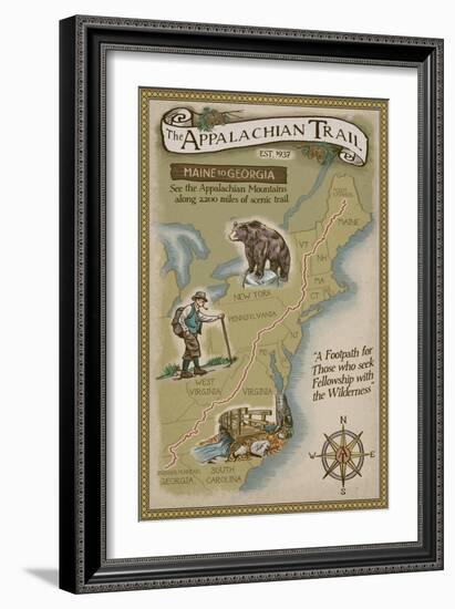 Appalachian Trail Map-Lantern Press-Framed Art Print