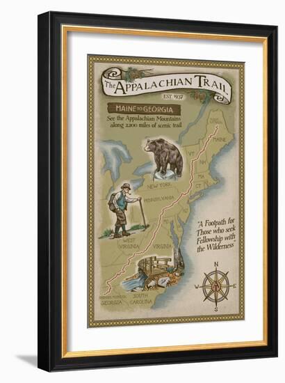 Appalachian Trail Map-Lantern Press-Framed Art Print