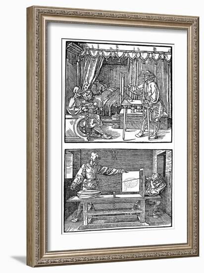 Apparatus for Translating Three-Dimensional Objects into Two-Dimensional Drawings, 1525-Albrecht Durer-Framed Giclee Print