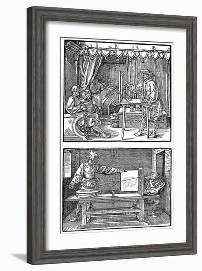 Apparatus for Translating Three-Dimensional Objects into Two-Dimensional Drawings, 1525-Albrecht Durer-Framed Giclee Print