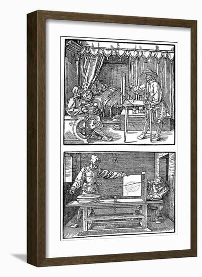 Apparatus for Translating Three-Dimensional Objects into Two-Dimensional Drawings, 1525-Albrecht Durer-Framed Giclee Print
