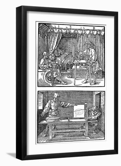 Apparatus for Translating Three-Dimensional Objects into Two-Dimensional Drawings, 1525-Albrecht Durer-Framed Giclee Print
