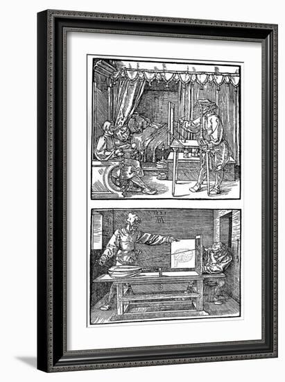 Apparatus for Translating Three-Dimensional Objects into Two-Dimensional Drawings, 1525-Albrecht Durer-Framed Giclee Print