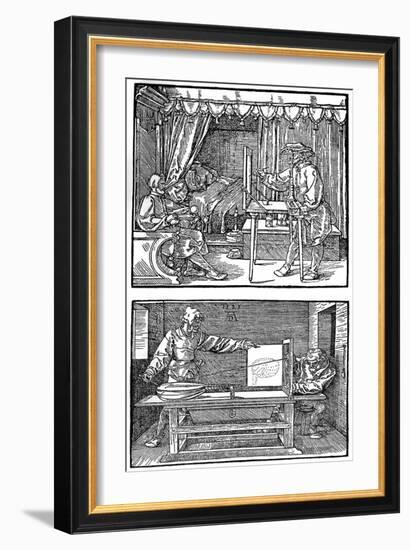 Apparatus for Translating Three-Dimensional Objects into Two-Dimensional Drawings, 1525-Albrecht Durer-Framed Giclee Print