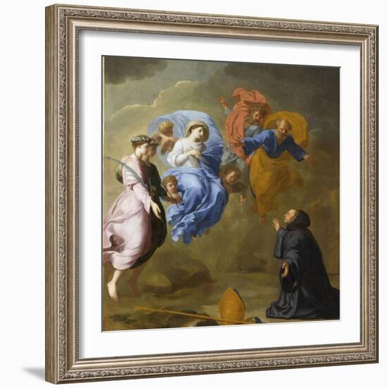 Apparition de la Vierge accompagnée de sainte Agnès et de sainte Thècle à saint Martin-Eustache Le Sueur-Framed Giclee Print