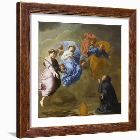 Apparition de la Vierge accompagnée de sainte Agnès et de sainte Thècle à saint Martin-Eustache Le Sueur-Framed Giclee Print