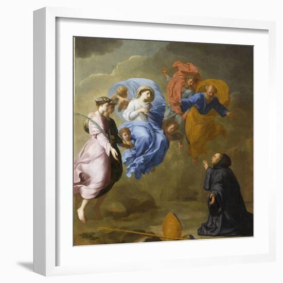 Apparition de la Vierge accompagnée de sainte Agnès et de sainte Thècle à saint Martin-Eustache Le Sueur-Framed Giclee Print