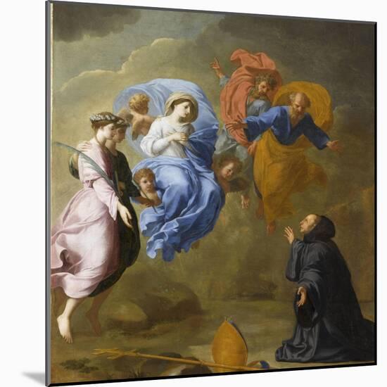Apparition de la Vierge accompagnée de sainte Agnès et de sainte Thècle à saint Martin-Eustache Le Sueur-Mounted Giclee Print