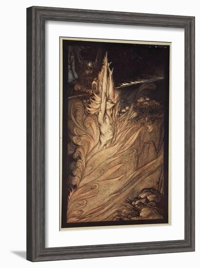 Appear, flickering fire!, illustration from 'The Rhinegold and the Valkyrie'-Arthur Rackham-Framed Giclee Print