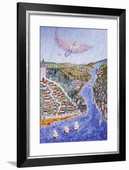 Appearance of Man Flying Above the Golden Horn in Istanbul-null-Framed Giclee Print