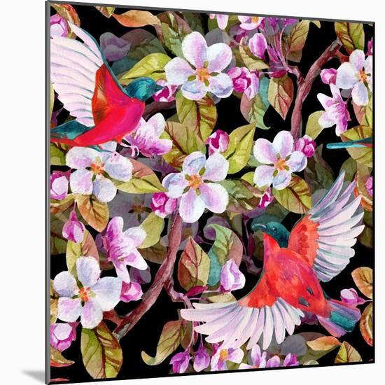 Apple Blossom and Flying Birds-tanycya-Mounted Premium Giclee Print