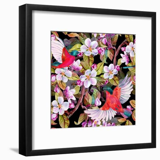 Apple Blossom and Flying Birds-tanycya-Framed Art Print