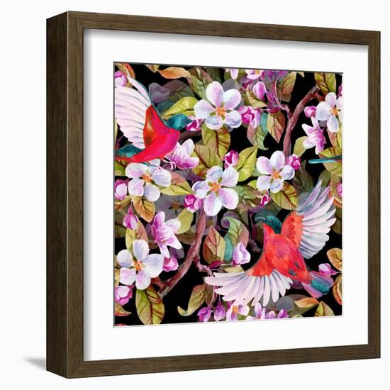 Apple Blossom and Flying Birds-tanycya-Framed Art Print