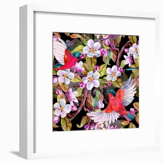 Apple Blossom and Flying Birds-tanycya-Framed Art Print