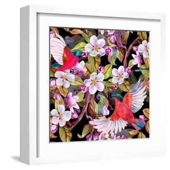 Apple Blossom and Flying Birds-tanycya-Framed Art Print